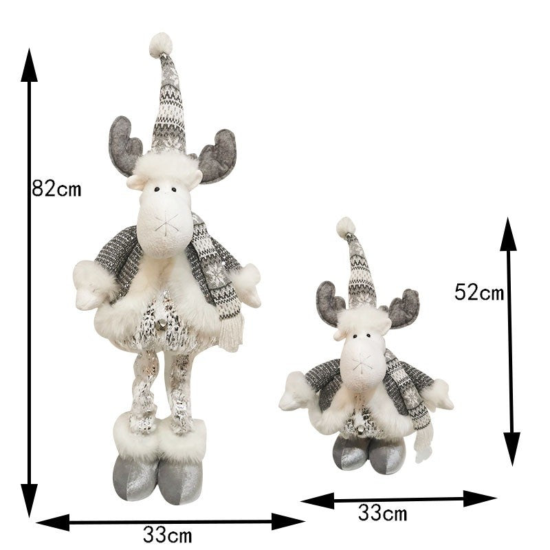 Figurina Decorativa, Pentru Craciun, Ren, Picioare Telescopice, Inaltime Reglabila 52- 82 cm, Pantaloni Luciosi, Alb/Argintiu