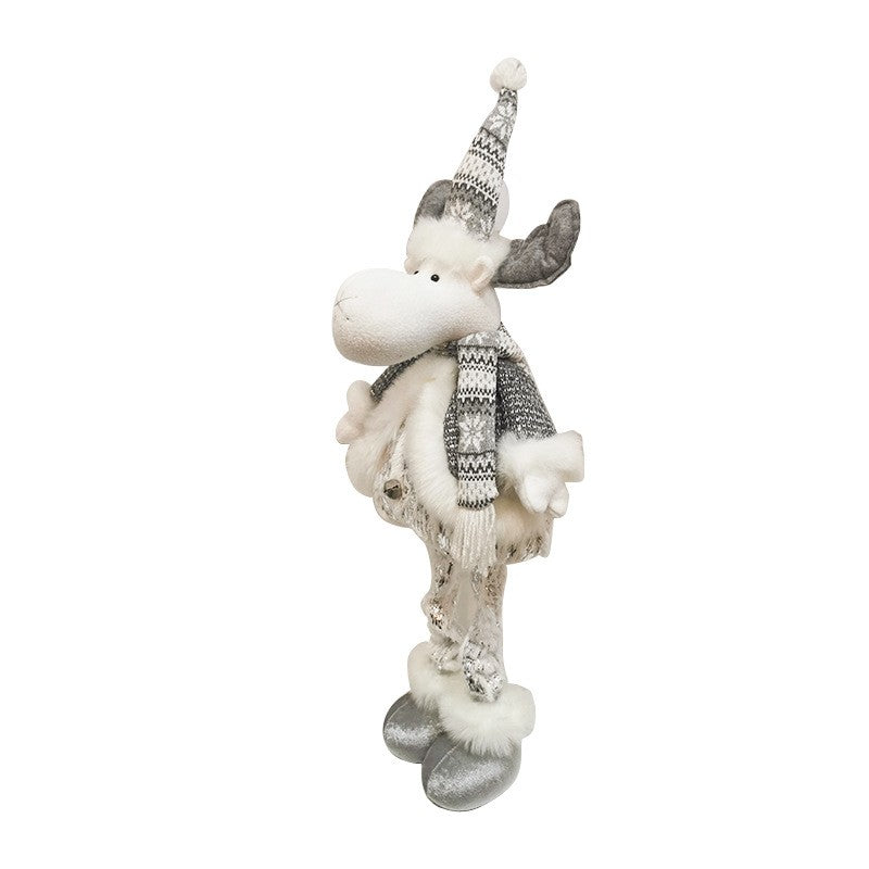 Figurina Decorativa, Pentru Craciun, Ren, Picioare Telescopice, Inaltime Reglabila 52- 82 cm, Pantaloni Luciosi, Alb/Argintiu