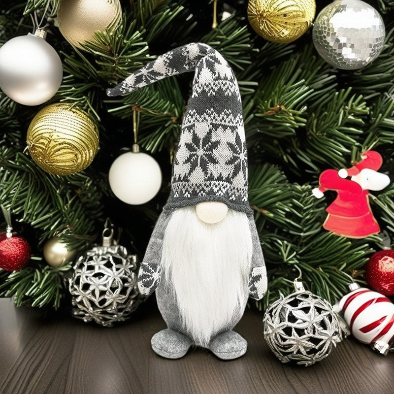 Figurina Decorativa, Pentru Craciun, Spiridus, Omul Padurii cu Barba Lunga, Inaltime 47 cm, Gri