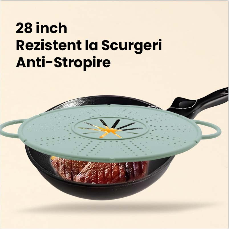 Capac Sita pentru Tigaie, 28 inch, Capac din Silicon pentru Scuregere, Rezistent la Remperaturi ridicate, Anti-Stropire, Deflector de Ulei, Verde deschis
