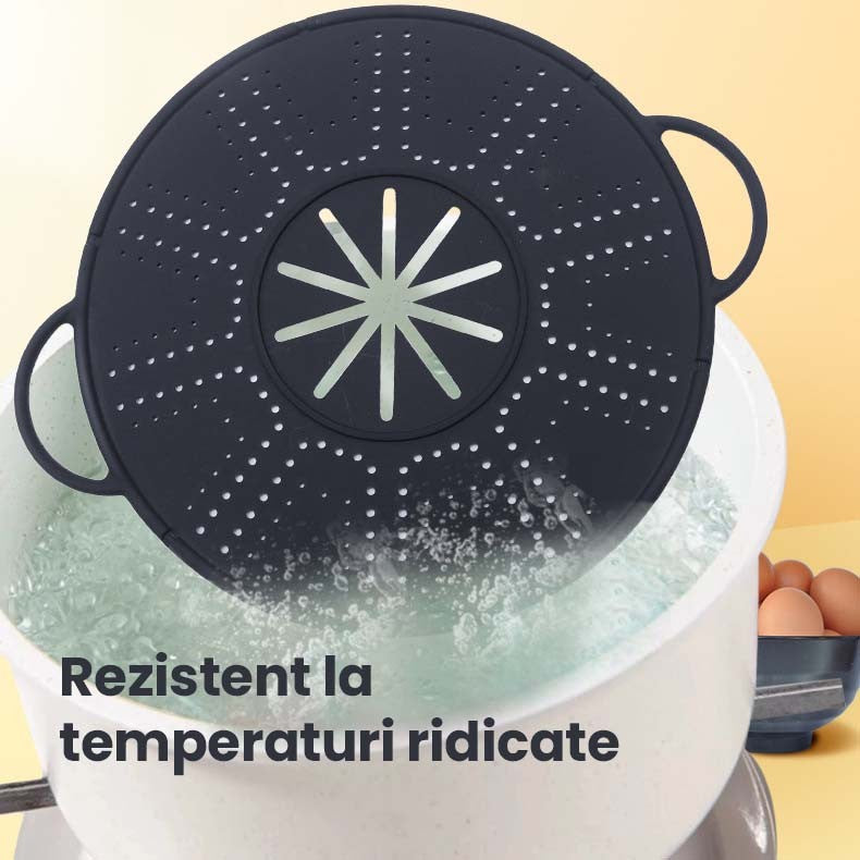 Capac Sita pentru Tigaie, Flippy, 28 inch, Capac din Silicon pentru Scuregere, Rezistent la Remperaturi ridicate, Anti-Stropire, Deflector de Ulei, Negru
