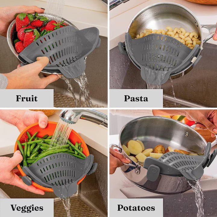 Strecurator Filtru pentru Vase, din Silicon Rezistent la Temperaturi Inalte, Universal, Paste, Legume, Fructe, 23x12.5x6.7 cm, Gri