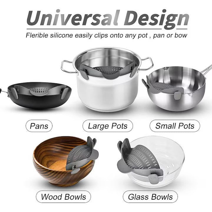 Strecurator Filtru pentru Vase, din Silicon Rezistent la Temperaturi Inalte, Universal, Paste, Legume, Fructe, 23x12.5x6.7 cm, Gri