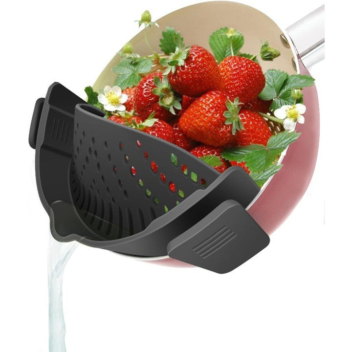 Strecurator Filtru pentru Vase, din Silicon Rezistent la Temperaturi Inalte, Universal, Paste, Legume, Fructe, 23x12.5x6.7 cm Negru