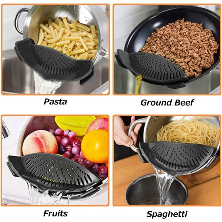 Strecurator Filtru pentru Vase, din Silicon Rezistent la Temperaturi Inalte, Universal, Paste, Legume, Fructe, 23x12.5x6.7 cm Negru