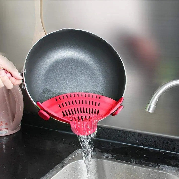 Strecurator Filtru pentru Vase, din Silicon Rezistent la Temperaturi Inalte, Universal, Paste, Legume, Fructe, 23x12.5x6.7 cm Rosu
