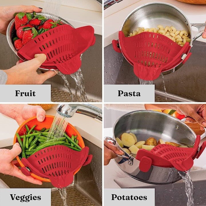 Strecurator Filtru pentru Vase, din Silicon Rezistent la Temperaturi Inalte, Universal, Paste, Legume, Fructe, 23x12.5x6.7 cm Rosu