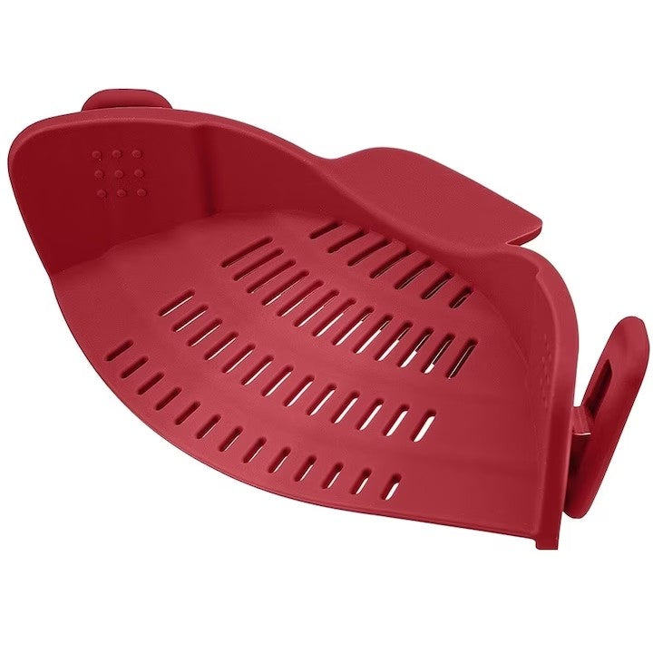 Strecurator Filtru pentru Vase, din Silicon Rezistent la Temperaturi Inalte, Universal, Paste, Legume, Fructe, 23x12.5x6.7 cm Rosu