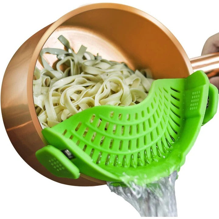 Strecurator Filtru pentru Vase, din Silicon Rezistent la Temperaturi Inalte, Universal, Paste, Legume, Fructe, 23x12.5x6.7 cm Verde