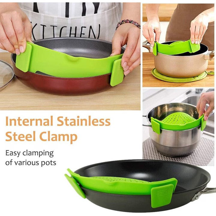 Strecurator Filtru pentru Vase, din Silicon Rezistent la Temperaturi Inalte, Universal, Paste, Legume, Fructe, 23x12.5x6.7 cm Verde