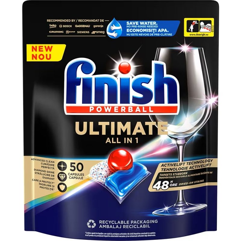Detergent Capsule pentru Vase, FINISH, Powerball Ultimate 1, Set 50 Bucati