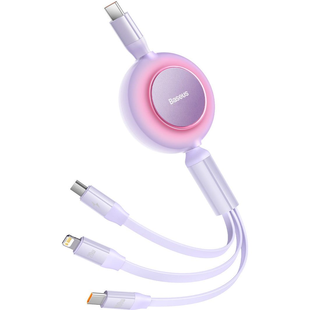 CABLU alimentare si date Baseus Bright Mirror 2, retractabil 3-in-1, pt smartphone,USB Type-C la Micro-USB + Lightning + USB Type-C 100W, 1.1m, violet "CAMJ010205" - 6932172609153