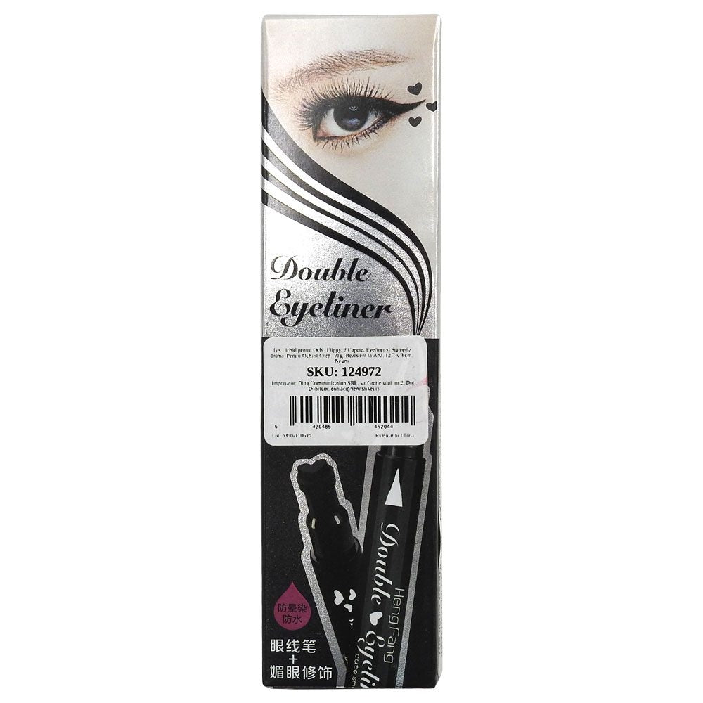 Tus Lichid pentru Ochi, 2 Capete, Eyeliner si Stampila Inima, Pentru Ochi si Corp, 50 g, Rezistent la Apa, 12.7 x 3 cm, Negru