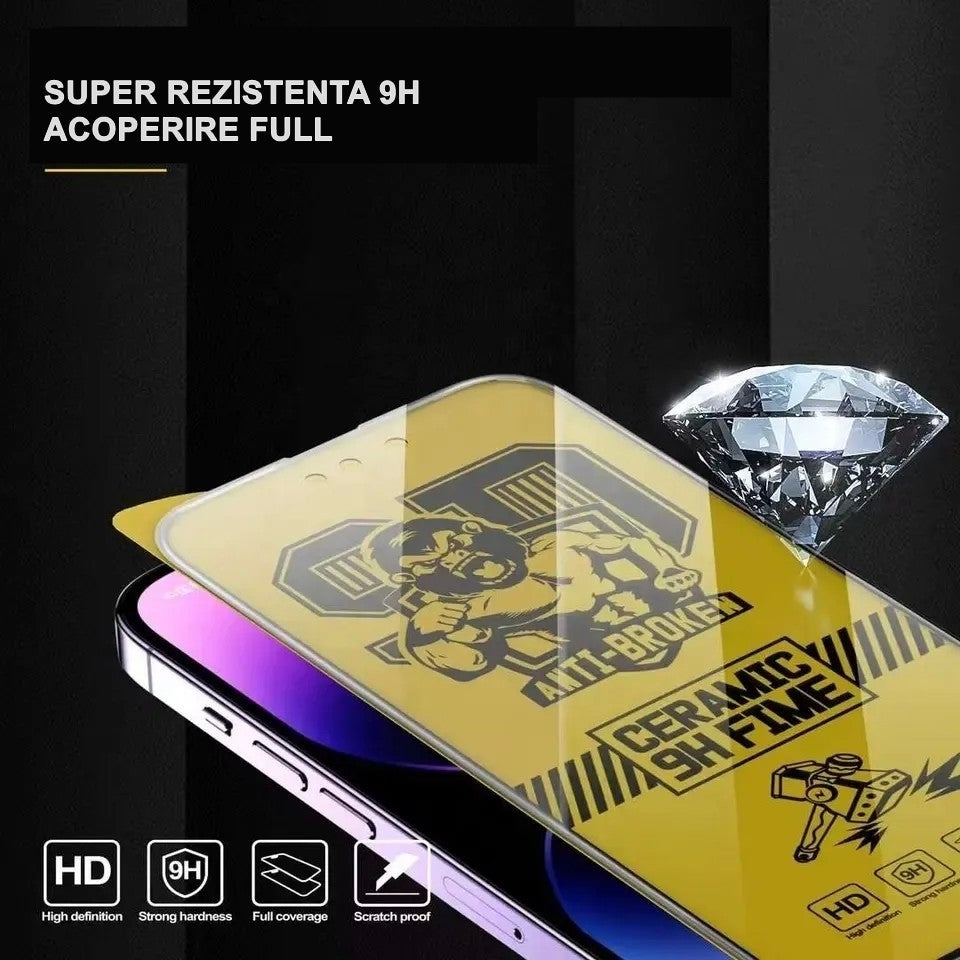 Folie de protectie Ceramica,  Flippy,  compatibila cu Apple iPhone 15 Pro Max, Transparenta HD, 9H, margini negre