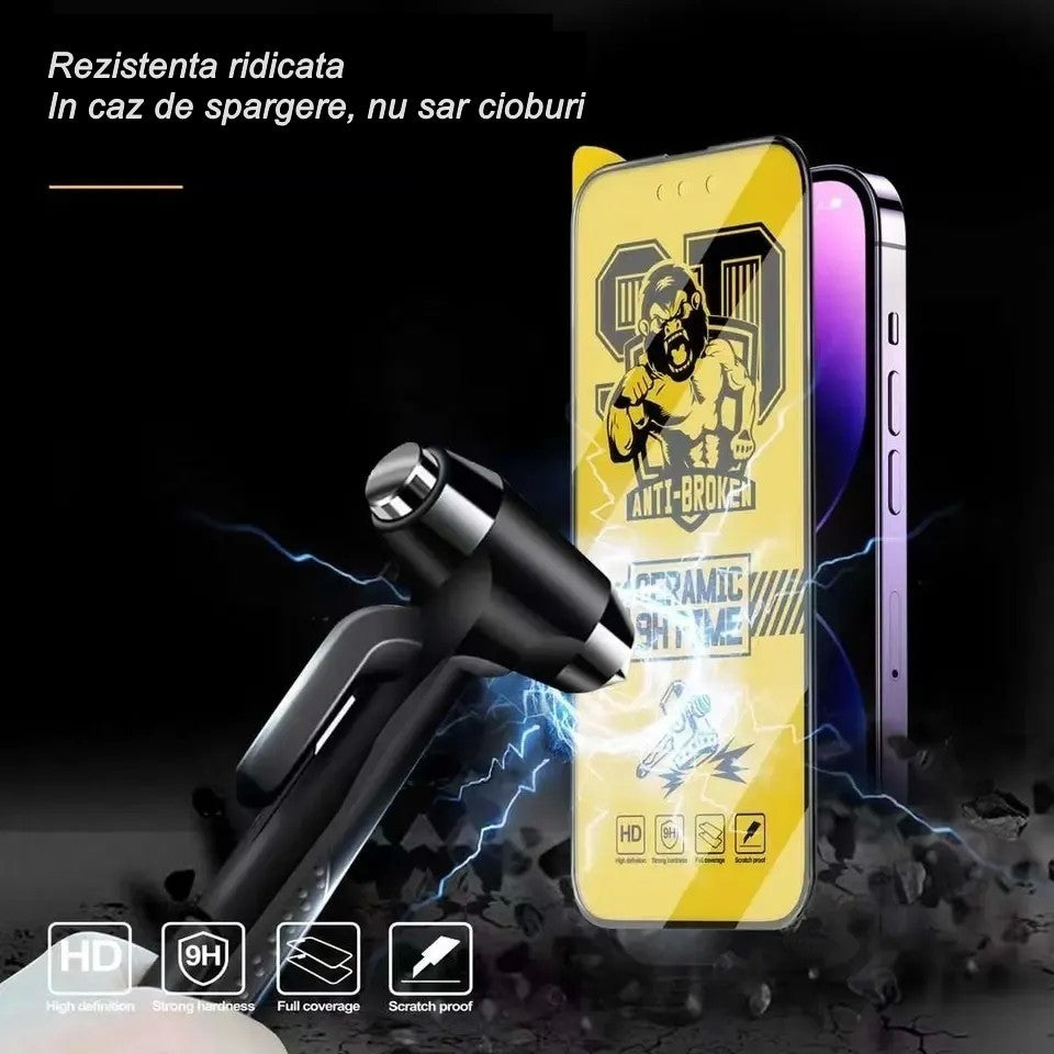 Folie de protectie Ceramica,  Flippy,  compatibila cu Apple iPhone 15 Pro Max, Transparenta HD, 9H, margini negre