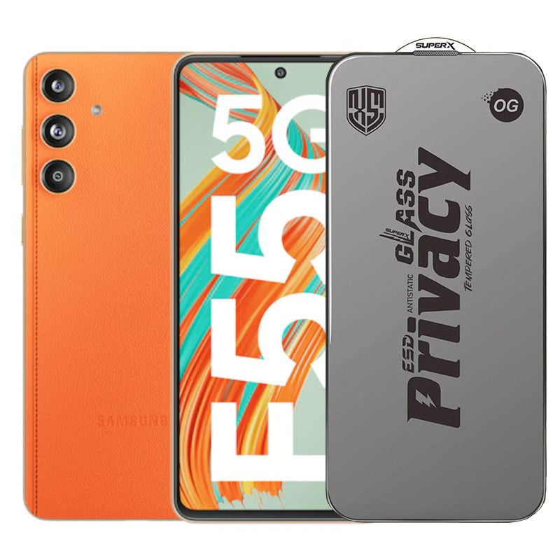 Folie de Protectie pentru Samsung Galaxy F55, Sticla Securizata ESD Antistatica, Super-X Privacy OG, Margini Negre, 0.30 mm, Transparent Inchis