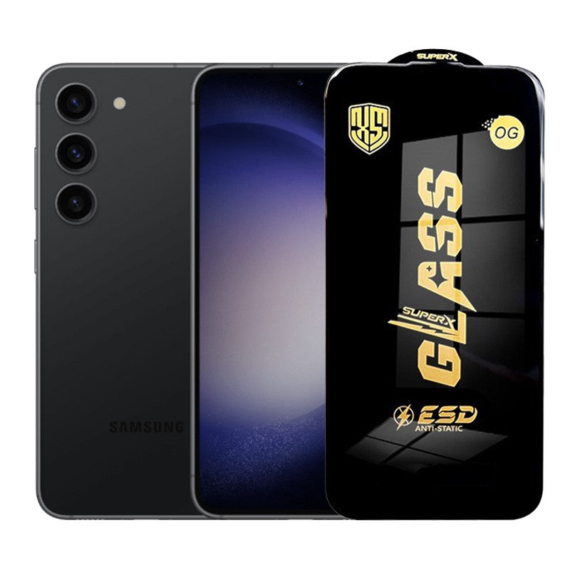 Folie de Protectie pentru Samsung Galaxy S23, Sticla Securizata ESD, Margini Negre, Rezistenta la Zgirieturi, Antistatica, 0.35 mm, Transparenta