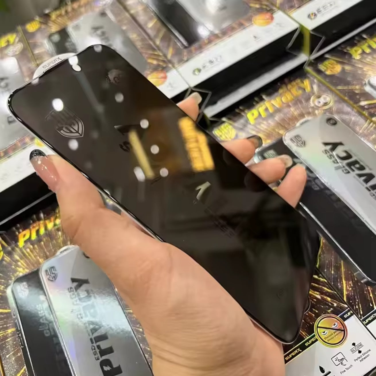 Folie de Protectie pentru Xiaomi Poco F6, Sticla Securizata ESD Antistatica, Super-X Privacy OG, Margini Negre, 0.30 mm, Transparent Inchis
