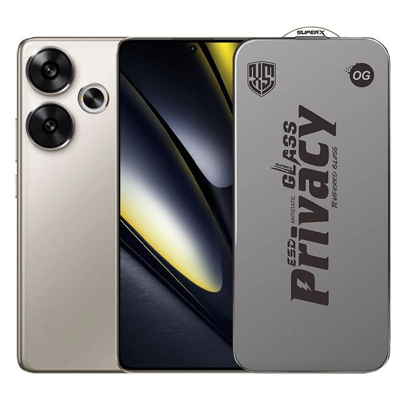 Folie de Protectie pentru Xiaomi Poco F6, Sticla Securizata ESD Antistatica, Super-X Privacy OG, Margini Negre, 0.30 mm, Transparent Inchis