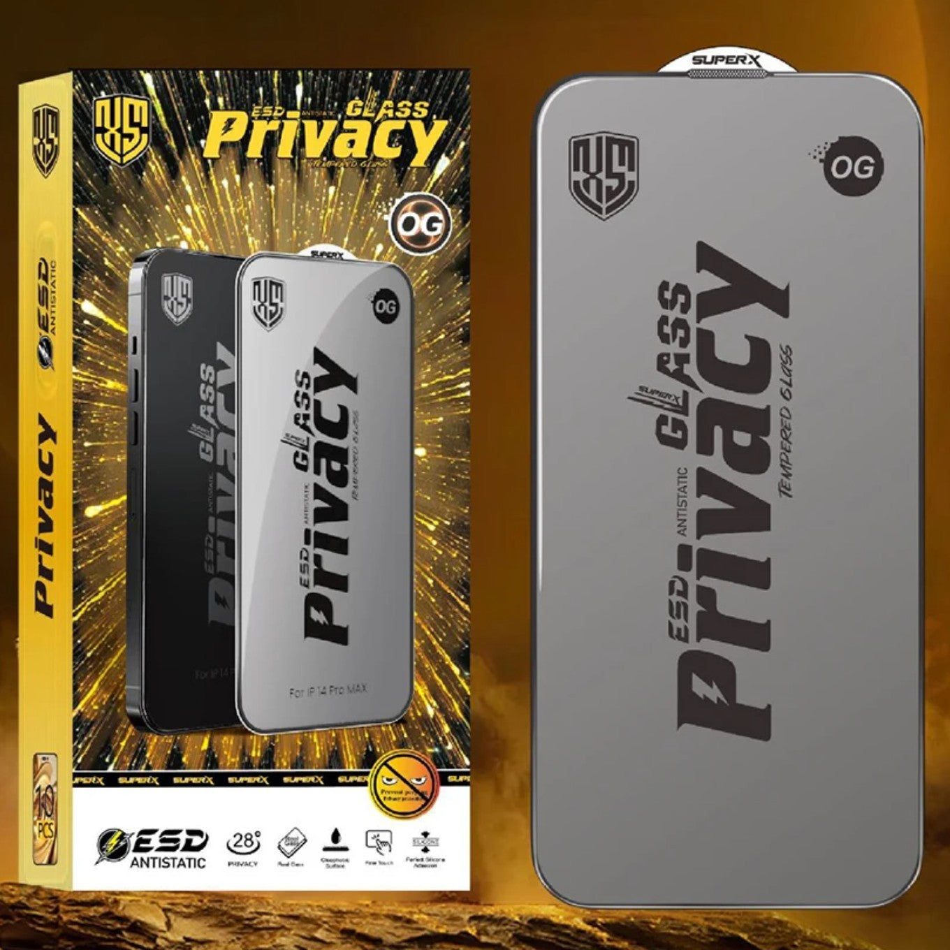 Folie de Sticla Privacy OG pentru Apple iPhone 17 Air, Sticla Securizata ESD Antistatica, Super-X, cu Margini Negre, Rezistenta la Zgirieturi, 0.30 mm, Transparenta