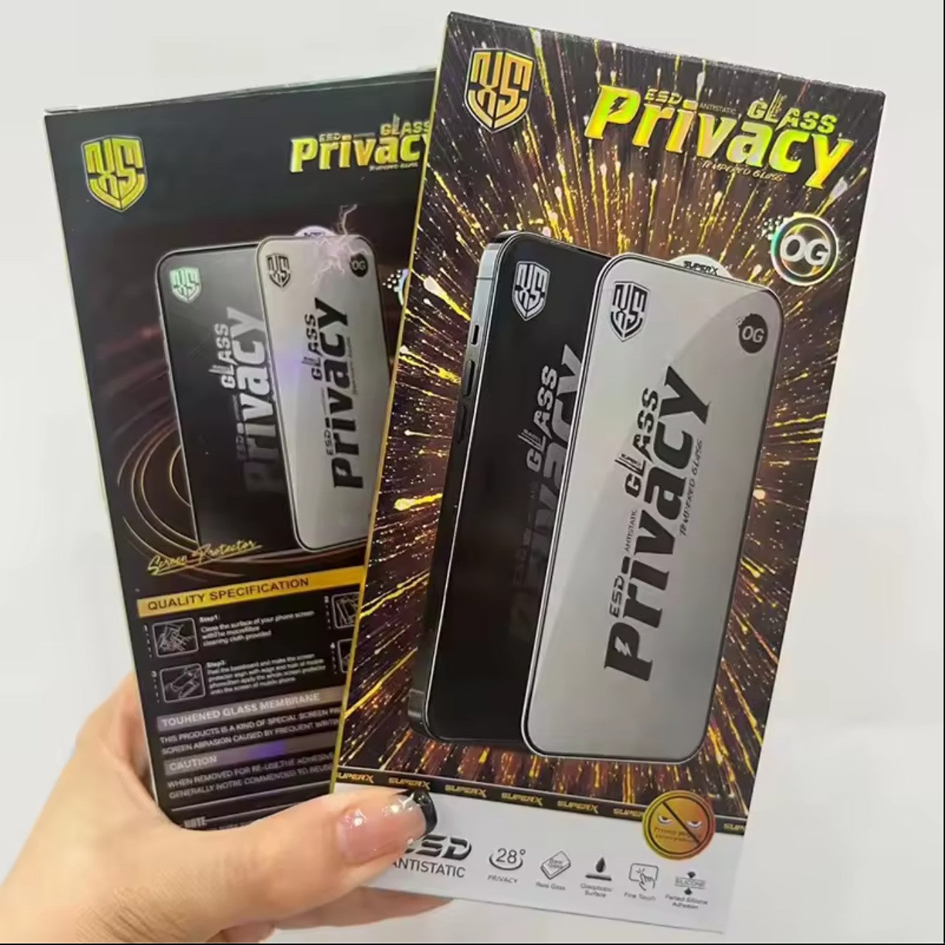 Folie de Sticla Privacy OG pentru Apple iPhone 17 Air, Sticla Securizata ESD Antistatica, Super-X, cu Margini Negre, Rezistenta la Zgirieturi, 0.30 mm, Transparenta