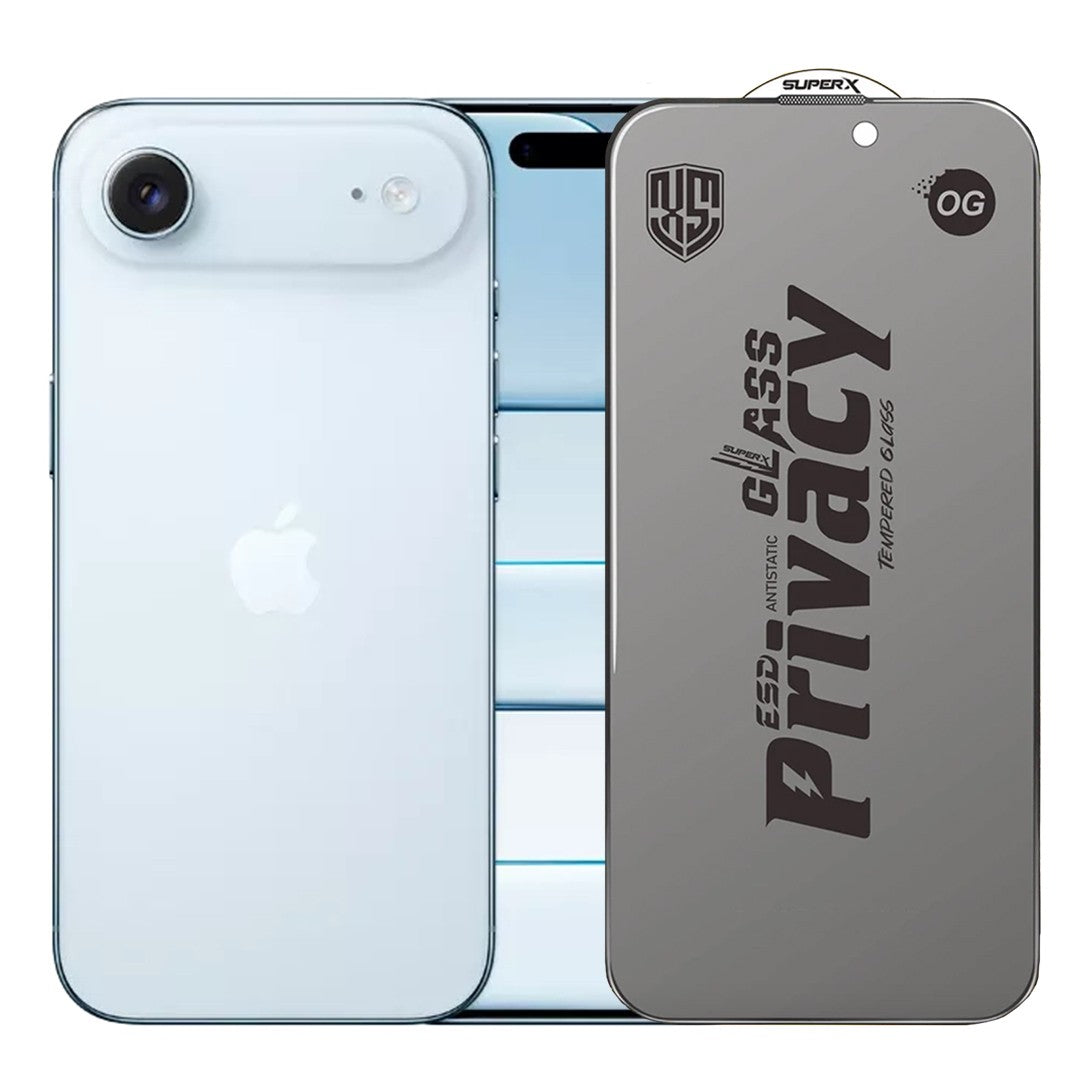 Folie de Sticla Privacy OG pentru Apple iPhone 17 Air, Sticla Securizata ESD Antistatica, Super-X, cu Margini Negre, Rezistenta la Zgirieturi, 0.30 mm, Transparenta
