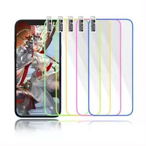 Folie de Sticla Securizata pentru Apple iPhone 15, Luminous, Margine Fosforescenta Neon din Silicon, Mat, Anti-Amprenta, Protectie Completa, 9H, Galben