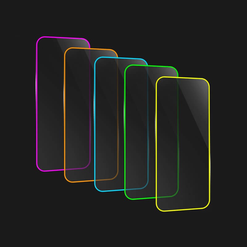 Folie de Sticla Securizata pentru Apple iPhone 15, Luminous, Margine Fosforescenta Neon din Silicon, Mat, Anti-Amprenta, Protectie Completa, 9H, Albastru