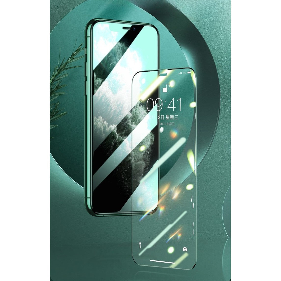 Folie de Sticla Securizata pentru Apple iPhone 15 Plus, Lumina Verde Anti-Blue Ray, Auto-Aplicare, Protectie Completa 9D, Verde