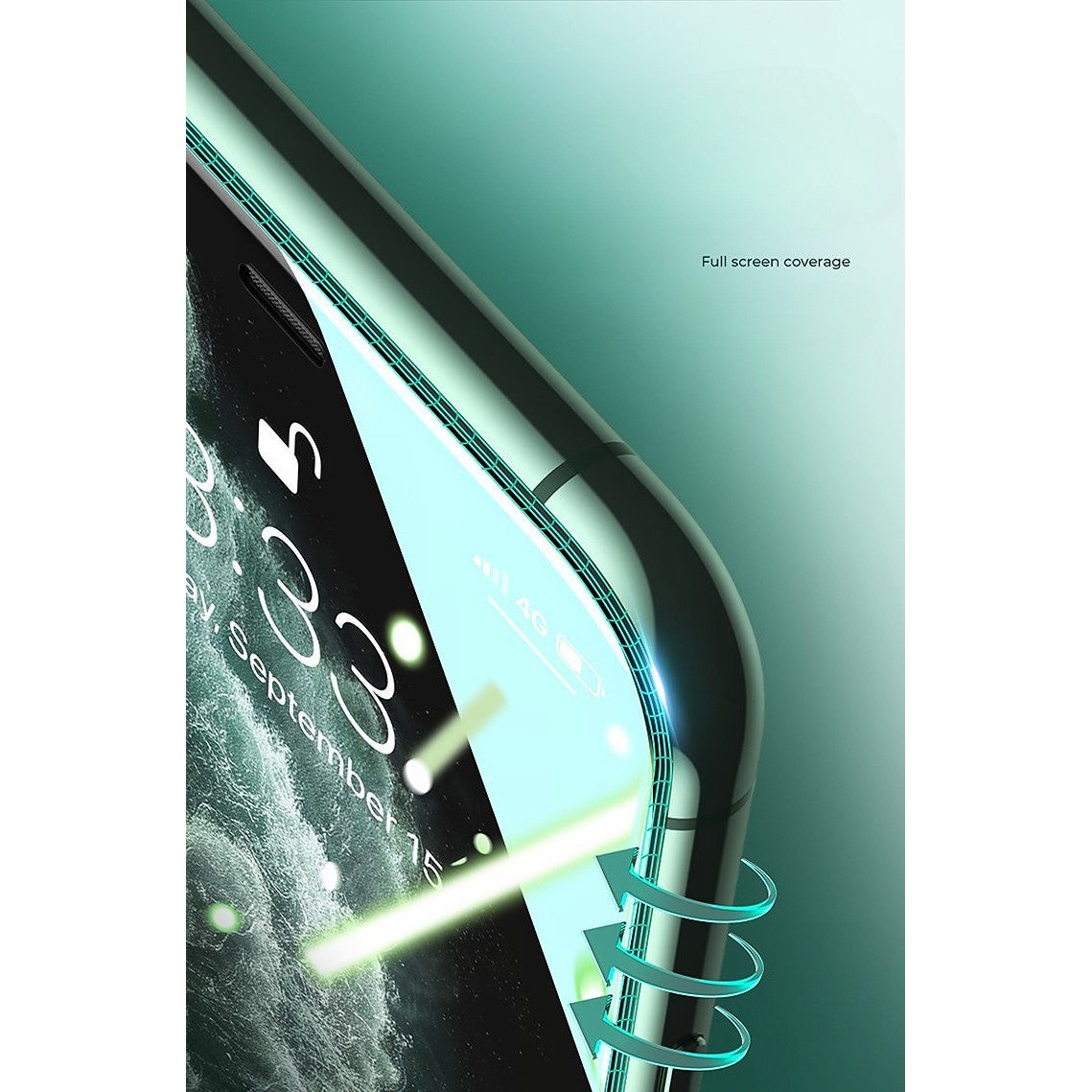 Folie de Sticla Securizata pentru Apple iPhone 15 Pro, Lumina Verde Anti-Blue Ray, Auto-Aplicare, Protectie Completa 9D, Verde