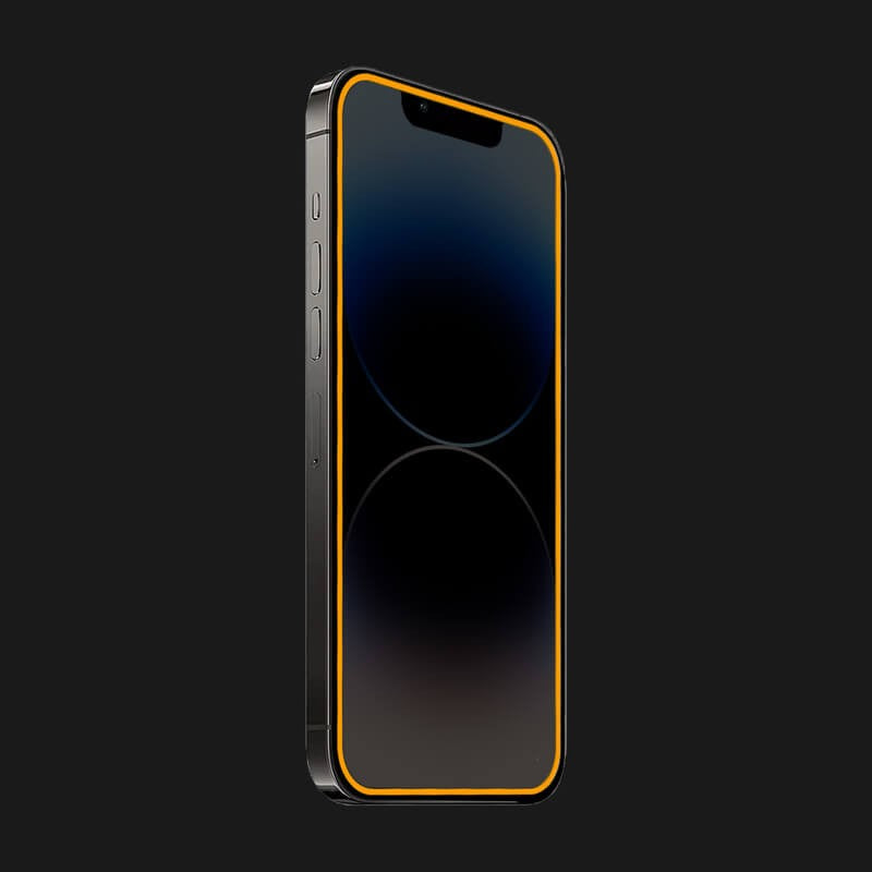 Folie de Sticla Securizata pentru Apple iPhone 15 Pro, Luminous, Margine Fosforescenta Neon din Silicon, Mat, Anti-Amprenta, Protectie Completa, 9H, Portocaliu
