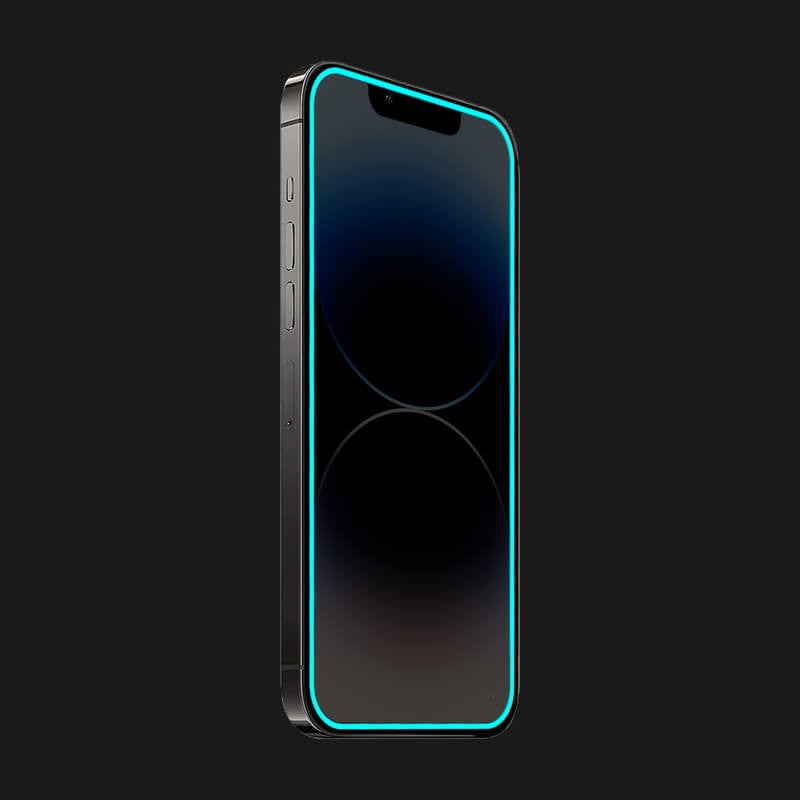 Folie de Sticla Securizata pentru Apple iPhone 15 Pro, Luminous, Margine Fosforescenta Neon din Silicon, Mat, Anti-Amprenta, Protectie Completa, 9H, Albastru