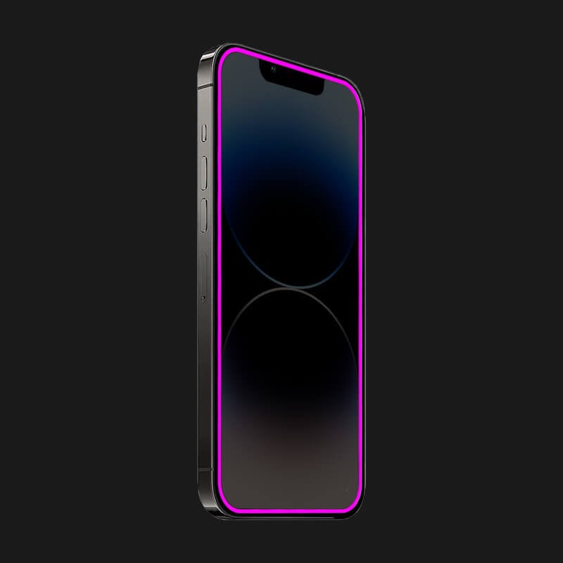 Folie de Sticla Securizata pentru Apple iPhone 15 Pro, Luminous, Margine Fosforescenta Neon din Silicon, Mat, Anti-Amprenta, Protectie Completa, 9H, Violet