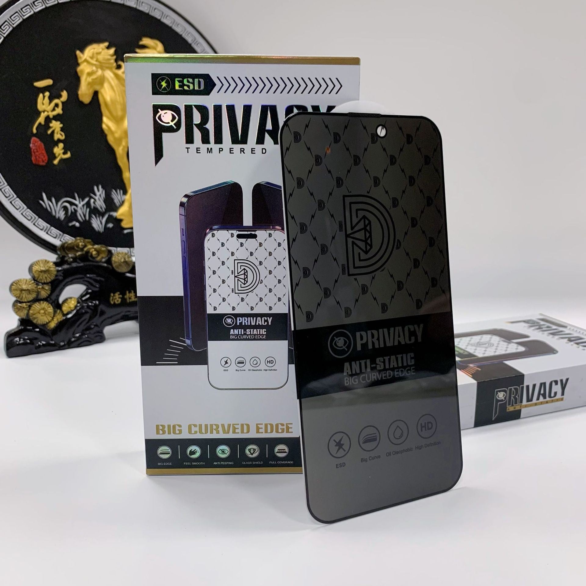 Folie de Sticla Securizata pentru Apple iPhone 15 Pro, Privacy Diamond, Vizibilitate HD, Protectie Completa 9D, Anti-Static ESD, Protectie Confidentialitate, Negru