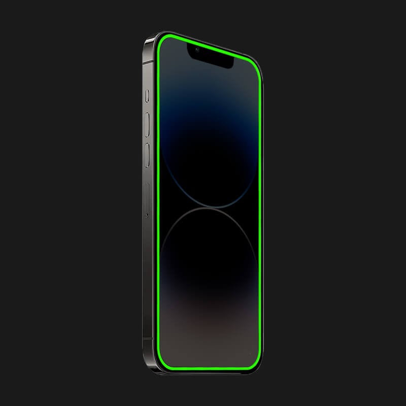Folie de Sticla Securizata pentru Apple iPhone 15 Pro Max, Luminous, Margine Fosforescenta Neon din Silicon, Mat, Anti-Amprenta, Protectie Completa, 9H, Verde