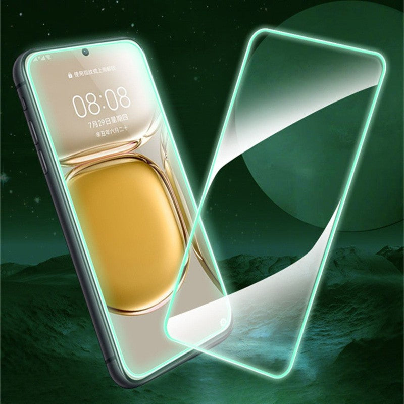 Folie de Sticla Securizata pentru Apple iPhone 15 Pro Max, Luminous, Margine Fosforescenta Neon din Silicon, Mat, Anti-Amprenta, Protectie Completa, 9H, Verde