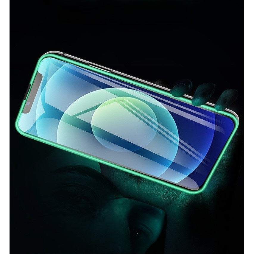 Folie de Sticla Securizata pentru Apple iPhone 15 Pro Max, Luminous, Margine Fosforescenta Neon din Silicon, Mat, Anti-Amprenta, Protectie Completa, 9H, Verde