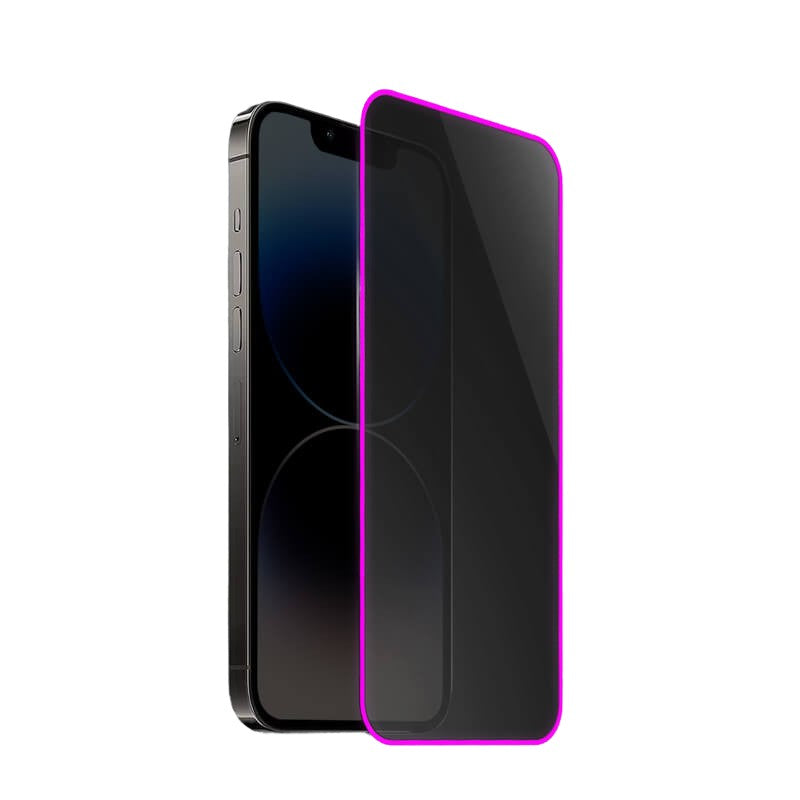Folie de Sticla Securizata pentru Apple iPhone 15 Pro Max, Luminous, Margine Fosforescenta Neon din Silicon, Mat, Anti-Amprenta, Protectie Completa, 9H, Violet