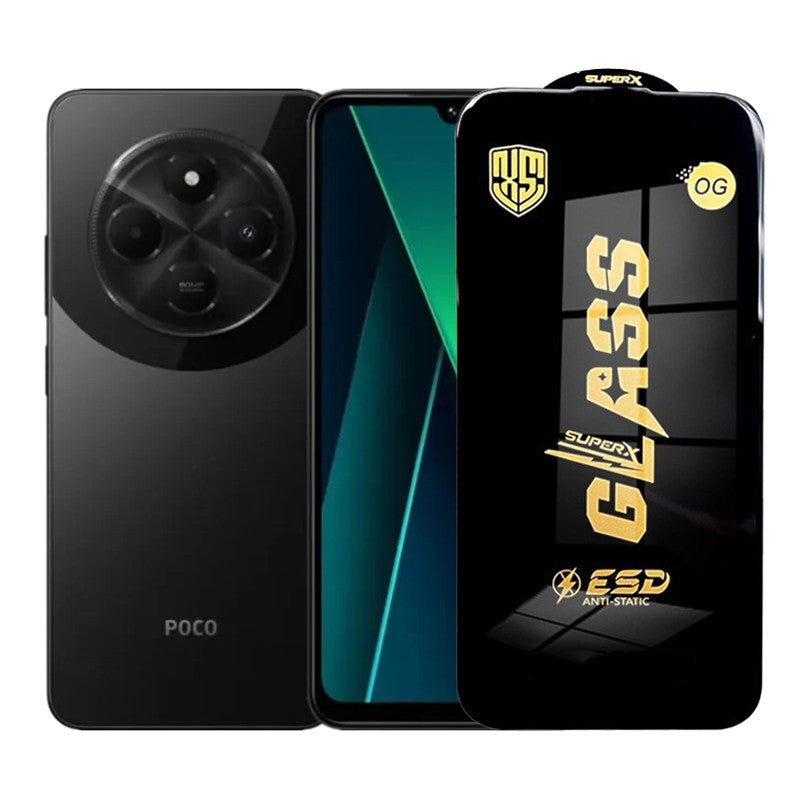 Folie de Protectie pentru Xiaomi Poco C75, Sticla Securizata ESD, Margini Negre, Rezistenta la Zgirieturi, Antistatica, 0.35 mm, Transparenta