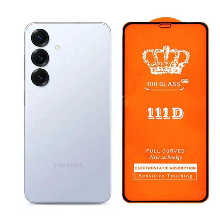 Folie Securizata pentru Samsung Galaxy S25, Sticla de Protectie Compatibila cu Samsung Galaxy S25, Full Cover Series 111D, 10H GLASS, Margini Negre, Transparent
