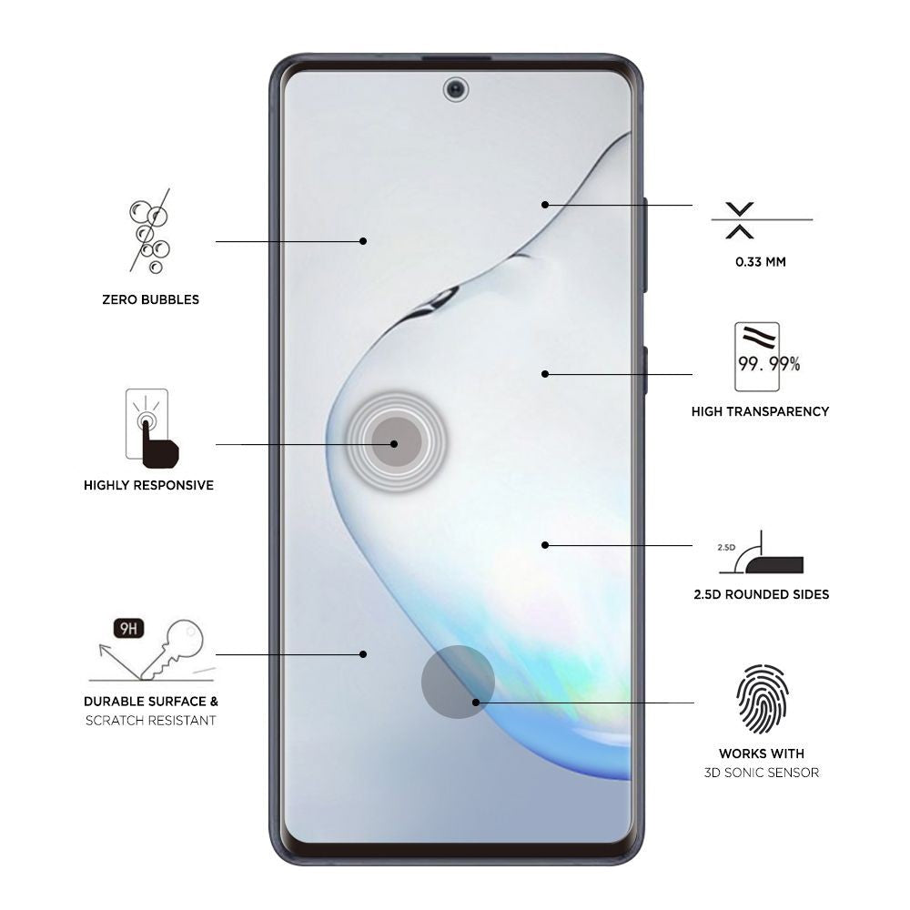 Folie Sticla Securizata Curbata pentru Samsung Galaxy Note 10 Plus, 9H, Transparenta HD, Lipici pe toata suprafata, Contur Negru
