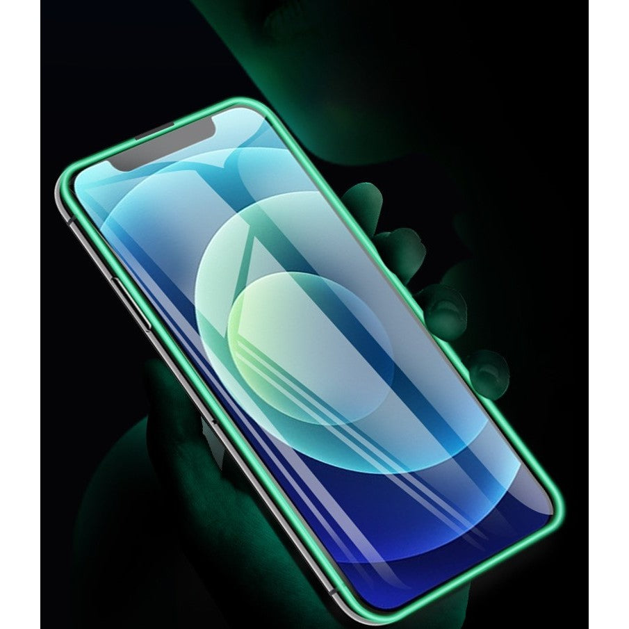 Folie Sticla Securizata, Luminous, compatibila cu Apple iPhone 13 Pro, Margine fosforescenta verde