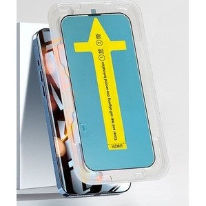 Folie sticla securizata cu sistem de montare usor si rapid pentru Apple iPhone 14 Pro, Transparent cu margini negre