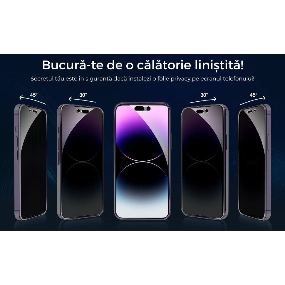 Folie Sticla Securizata, Pentru Apple iPhone 16 Plus, Privacy Classic, 2.5D, Confidentialitate 30°, Negru Transparent