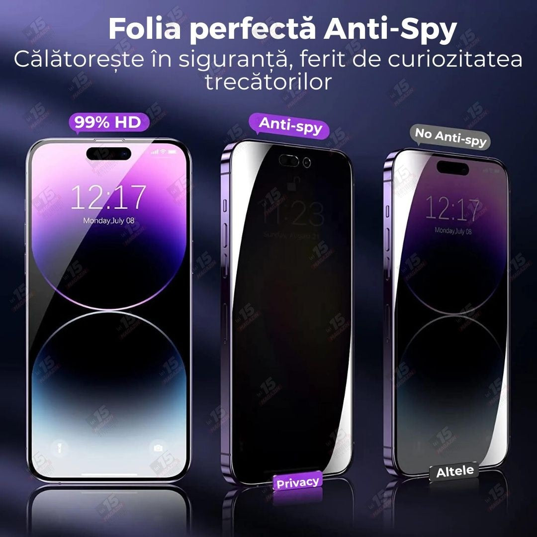 Folie Sticla Securizata, Pentru Apple iPhone 16 Pro Max, Privacy Classic, 2.5D, Confidentialitate 30°, Negru Transparent