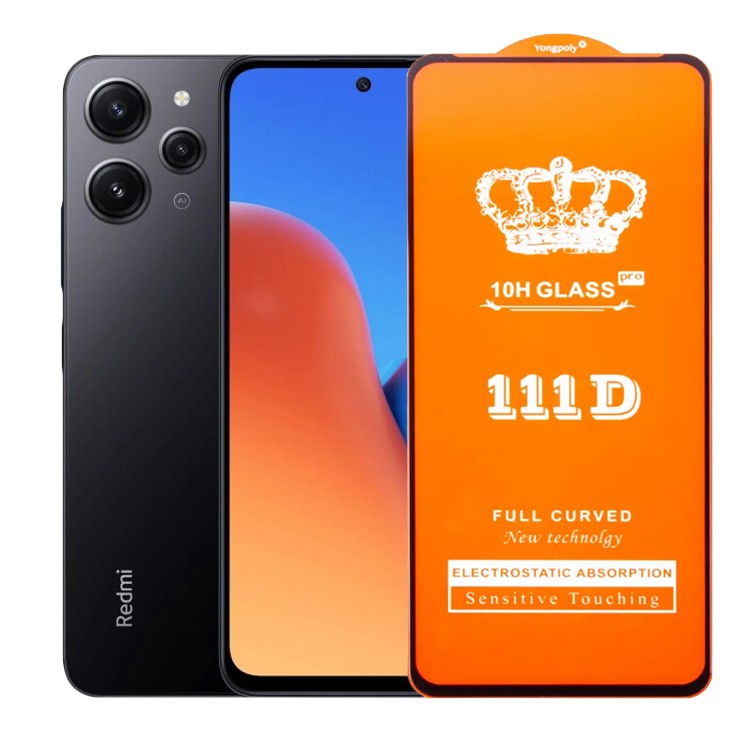 Folie Sticla Securizata pentru Xiaomi Redmi 12, Sticla de Protectie Compatibila cu Xiaomi Redmi 12, Full Cover 111D, HD, Margini Negre, Transparenta