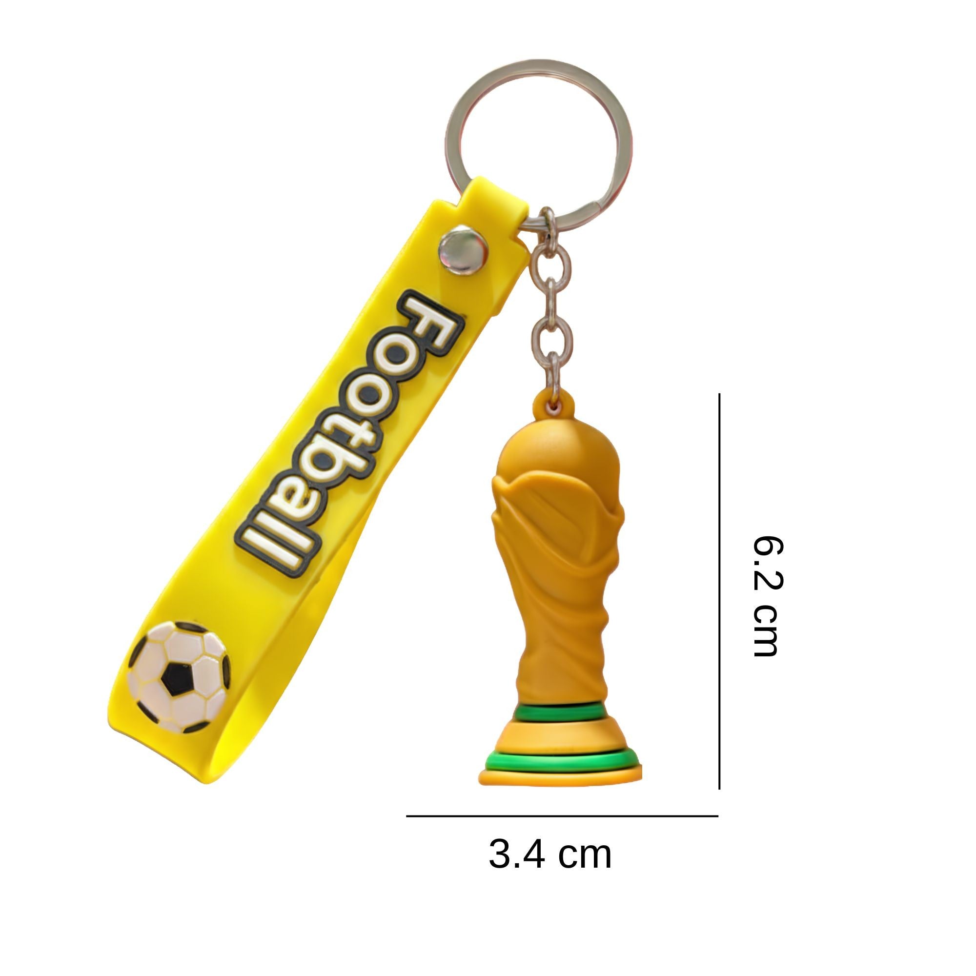 Breloc Chei, Model Trofeu, Mascota de Fotbal, Cupa Mondiala, Accesoriu Pentru Chei si Rucsac, Cauciuc Moale, 26 g, 6.2 x 3.4 cm, Galben