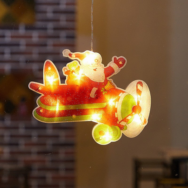 Decoratiune de Craciun pentru fereastra, Avion, cu LED-uri, 23 cm, alb cald