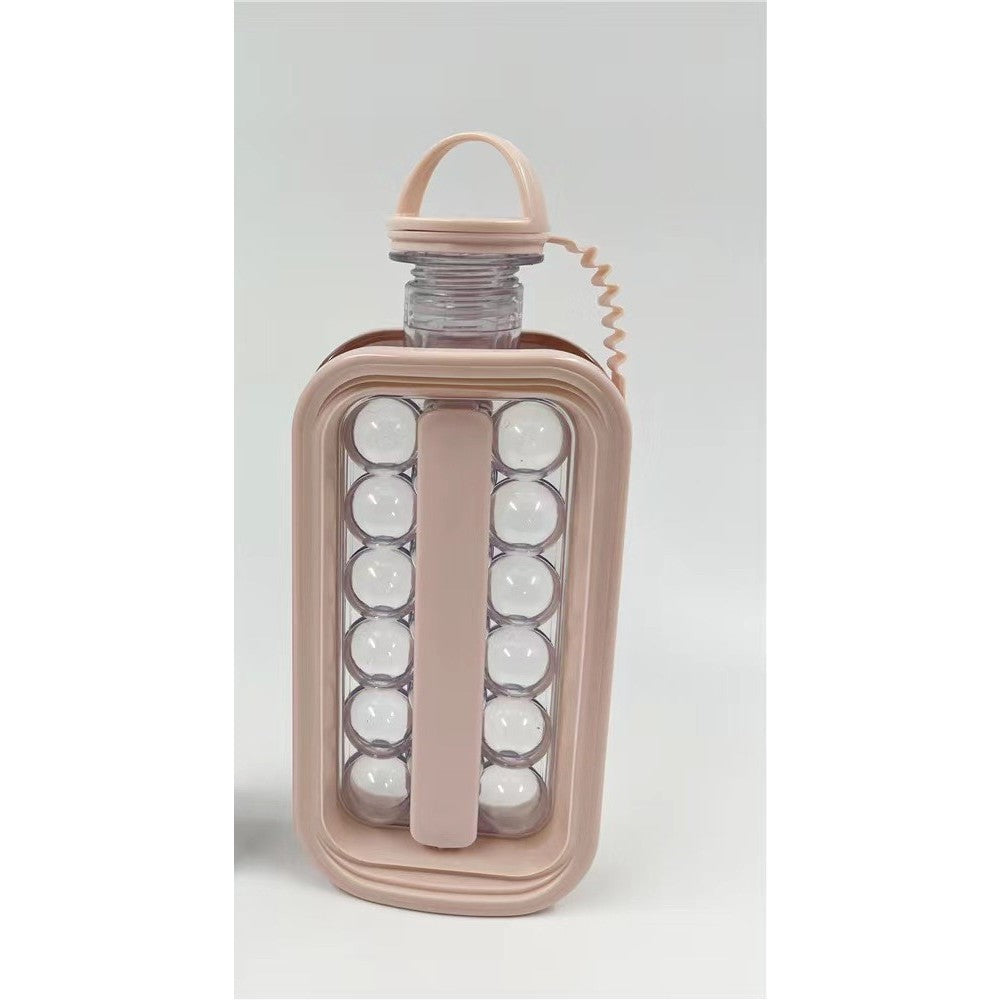 Forma pentru Gheata 2 in 1 Portabila, sub Forma de Sticla, Sfere, Diametru 3 cm, Multifunctional, 17 Bilute, 27.5 x 11.4 x 5.5 cm, Culoare Roz Pal