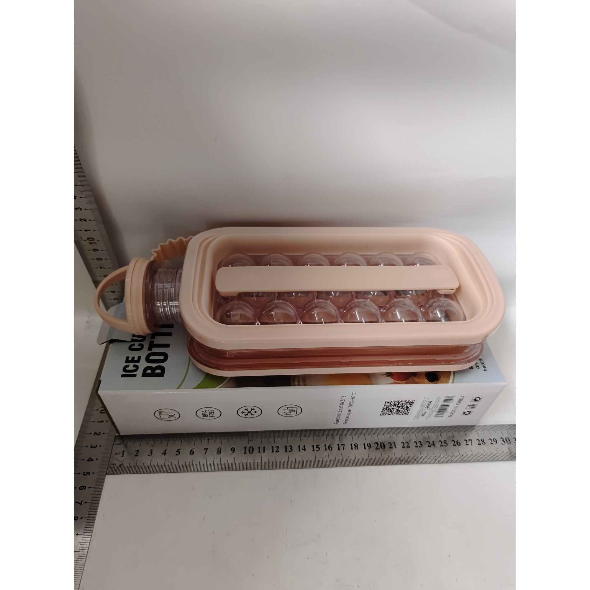 Forma pentru Gheata 2 in 1 Portabila, sub Forma de Sticla, Sfere, Diametru 3 cm, Multifunctional, 17 Bilute, 27.5 x 11.4 x 5.5 cm, Culoare Roz Pal